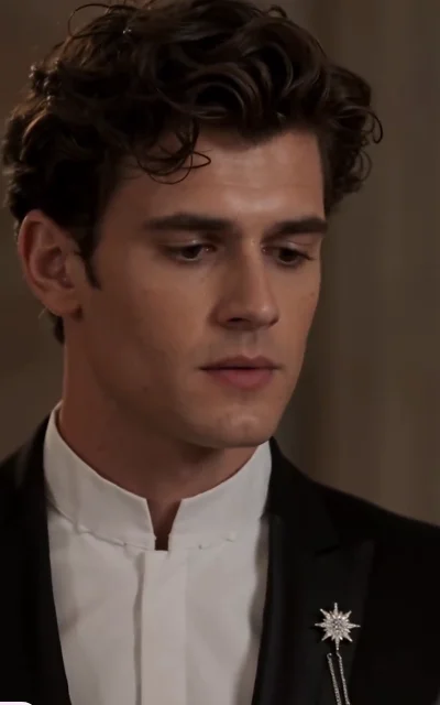 Episode 1 frame: Alex in black formal wear, front-facing close-up — the male lead visual anchor, avatar source