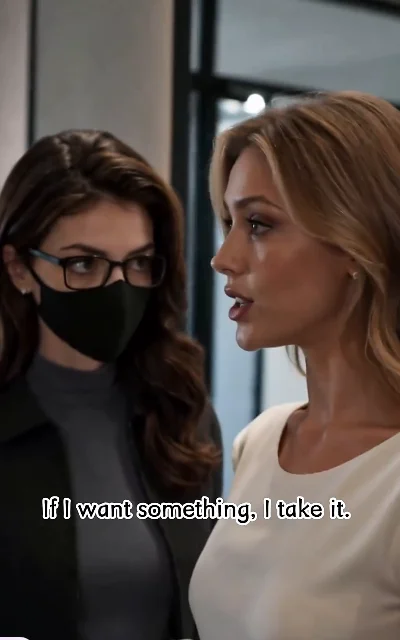 Episode 3 frame: Samantha in a power stance, 'If I want something, I take it.' — subtitles as aired, TOP quote, villain thesis