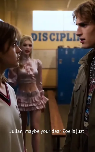 'Julian, maybe your dear Zoe is just…' — the mistress works the corridor crowd, needling Zoe in front of Julian