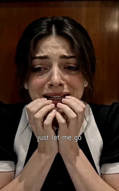 Episode 2 frame: 'just let me go' — the bathroom confrontation begins, three years of hiding on the line