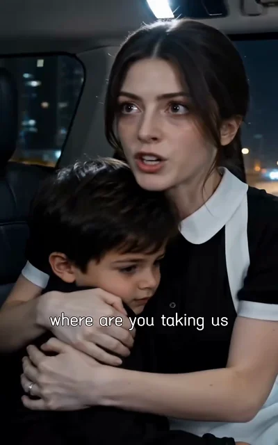 Episode 5 frame: the heroine shields her son — 'have a problem take it out on me' — a mother's courage meets a crime lord's obsession