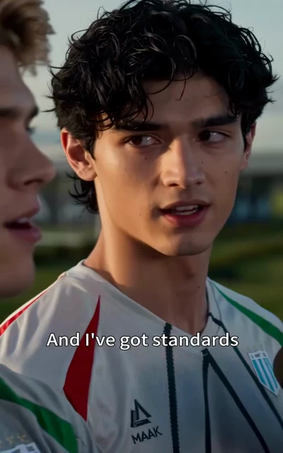 Episode 3 frame: the defiant response — "And I've got standards" — Ković standing his ground on the field