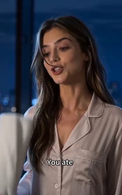 The comeback — the young woman with her hair down in a champagne pajama set, deadpan and unimpressed, the caption You ate beneath (ep6; slang caption as aired, not amplified — actor frame, not a borrowed meme, not a quote card)