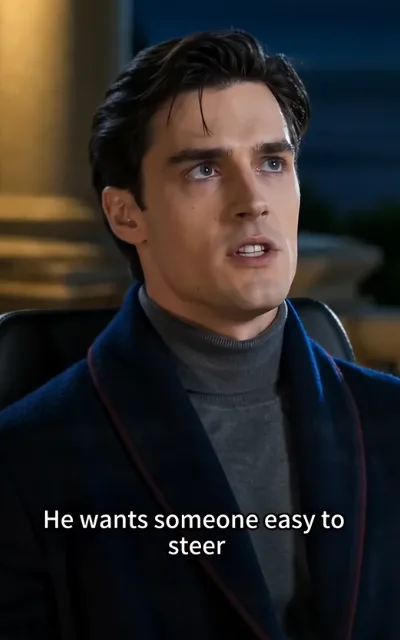 The instruction — a man with deep-black short hair in a high-collar coat delivering a cool, unhurried line, the caption He wants someone easy to steer beneath (ep7; subtitles as aired — unnamed)