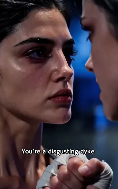 "You're a disgusting dyke" — the pre-fight face-to-face, foreheads an inch apart, the rivalry at its rawest (ep1, subtitles as aired; conflict beat, quoted as-is, not reused in page copy)