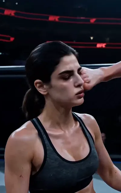 The exchange in the cage — gloved fists mid-combination, competition at full professional pace (ep3)