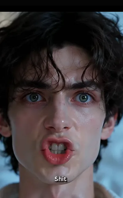 The flustered close-up — curly hair damp at the brow, eyes wide, lips parted in pure disbelief — the station caption "Shit" kept as aired (ep1; station profanity caption as aired in frame, NOT a quote card)