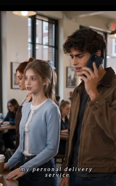 The phone-call tease at the counter — Grant mid-call with a helpless shrug while Piper turns from the register to answer him — "my personal delivery service" (ep4, subtitles as aired)
