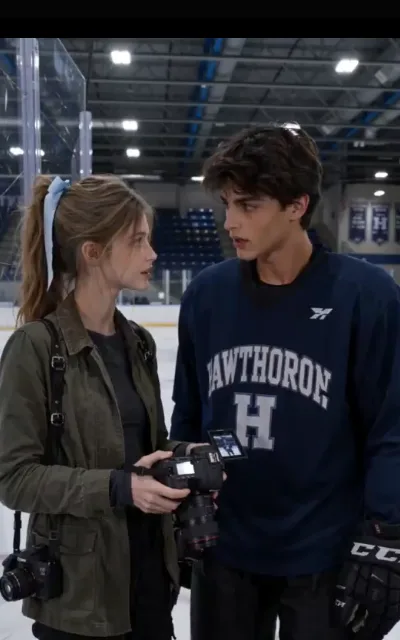 Show-and-tell at the boards — Piper flipping her camera screen up while Grant in training kit bends in to look (ep6)