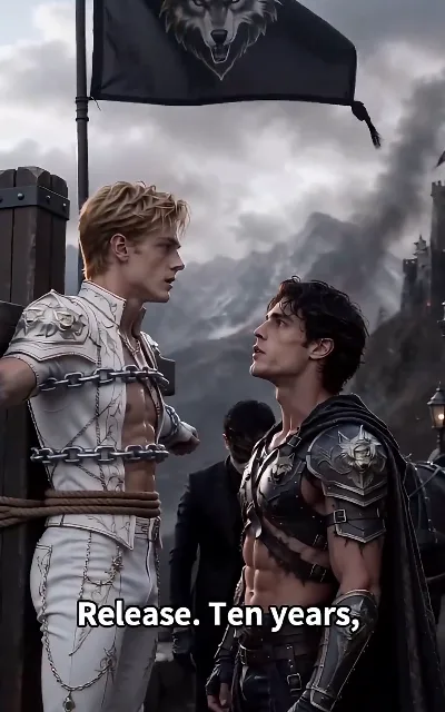 War’s end under the wolf banner — the conquered prince bound to the pillar, the Wolf King’s keep smoking behind them