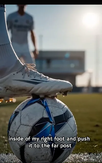 The boot and the far post — a shooting close-up, laces and angle, the striker’s own account of where the ball has to go — "inside of my right foot and push it to the far post" (ep1, subtitles as aired)