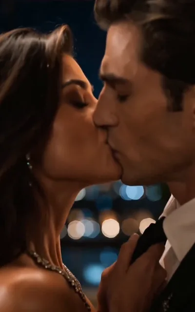 The fabricated kiss — she seizes his tie for the cameras; the photo that ignites the scandal