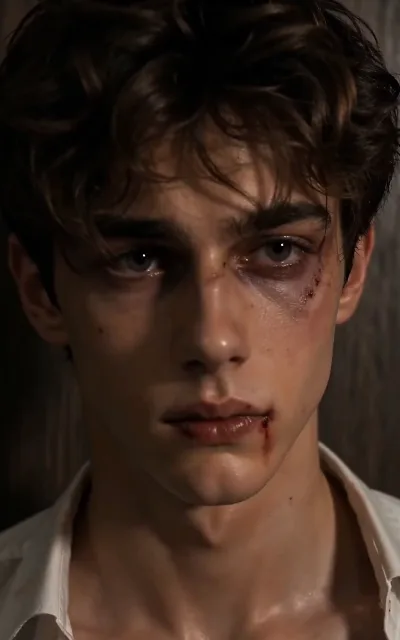 Evan after the punishment he took keeping his cover — bruised, a cut across the bridge of his nose, holding himself together: the cost of the undercover life, staged as aired (ep2; aftermath frame as aired, no graphic detail)