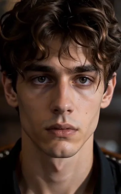Evan in close-up — pale, watchful, a mole under his eye and the whole double life sitting behind it: the source of his portrait (ep4)