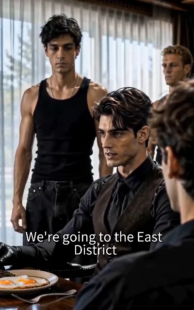 "We're going to the East District" — the gang's business laid out over a table, Evan listening his way through the assignment that doubles as his cover (ep4, subtitles as aired)
