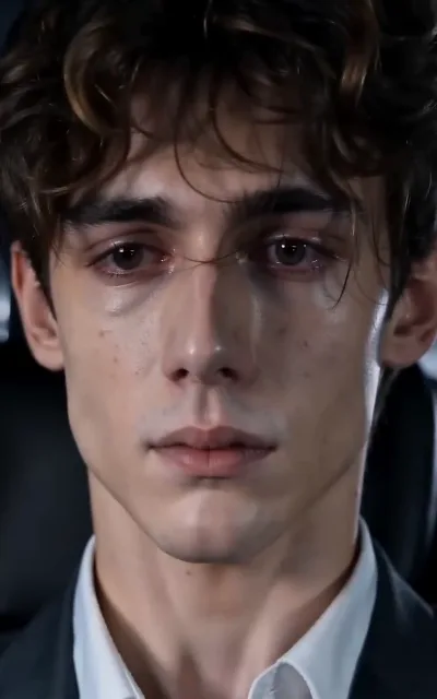 Evan in a tear-streaked close-up, jaw set — the identity split arriving at its emotional peak (ep5)