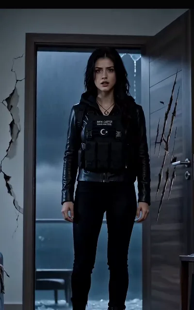 The claw marks — deep gouges torn across a doorframe, the first proof that the "dog" is nothing of the kind (ep1; violence-context frame as aired, not amplified)