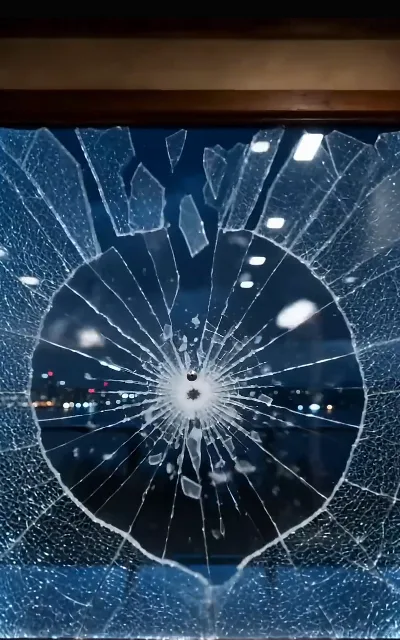 The bullet holes — a wall pocked where the shots came through, the hunters closing in (ep4; violence-context frame as aired, not amplified)
