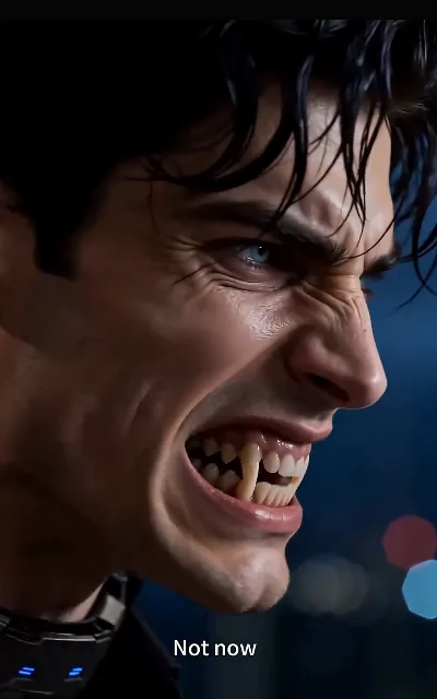 The fangs — the wolf-prince snarling, with an on-frame white-text caption reading "Not now" (ep4; platform annotation as aired — station caption kept exactly as shown; violence-context frame as aired, not amplified)