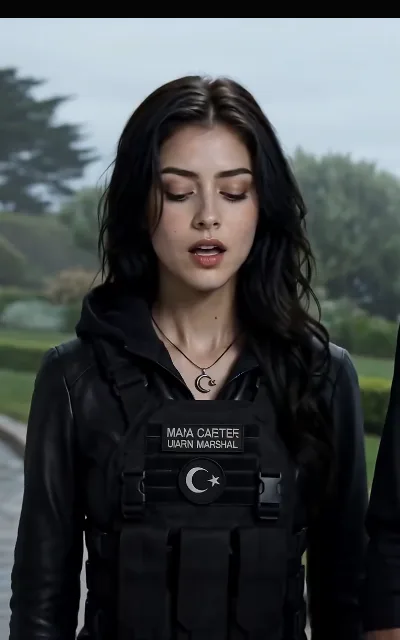The crescent pendant — the Moon Handler heirloom at her collarbone, the very heritage the hunters are tracking (ep5)