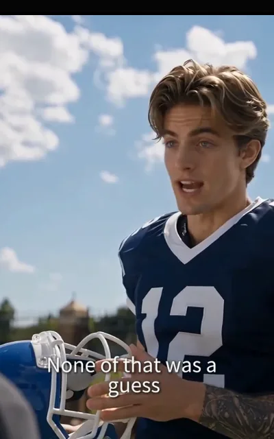 Number twelve speaks — navy jersey, white 12 across the chest, helmet in hand, tattoos down the forearm — “None of that was a guess” (ep6; jersey-number hard proof frame; subtitles as aired)