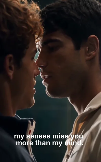 "my senses miss you more than my mind." — foreheads nearly touching, the two champions closer than the tour will ever be told: the love line's thesis frame (ep2, subtitles as aired)