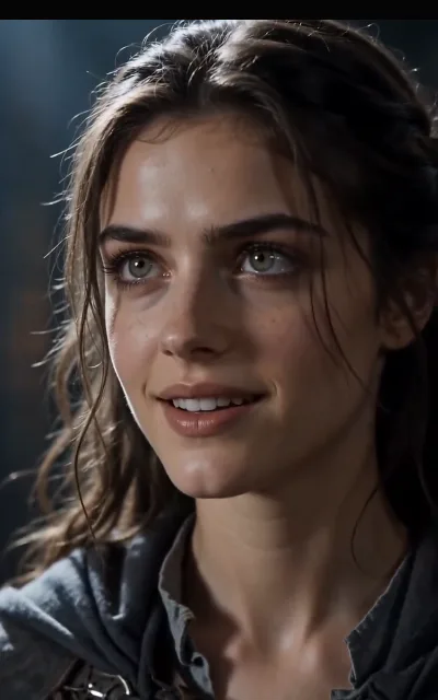 The grey-green portrait — a close-up of the queen’s eyes, the whole arc carried in one look (ep5)