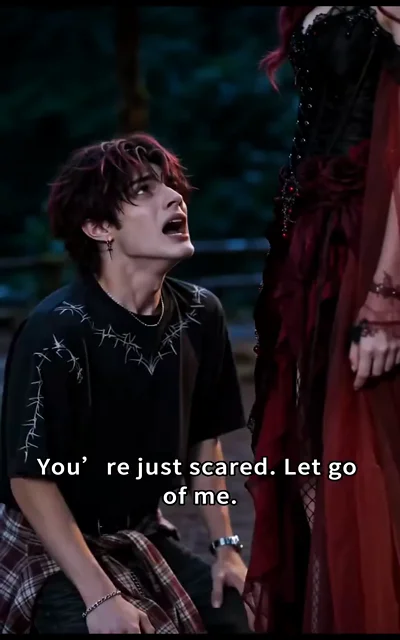 Episode 5 frame: 'You're just scared. Let go of me.' — Physical tension escalates between Lane and his unexpected pursuer